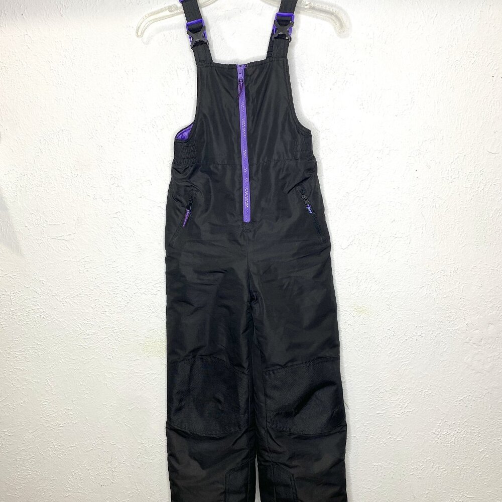 Champion girl's size M (7/8) black and purple overall snow pants waterproof.